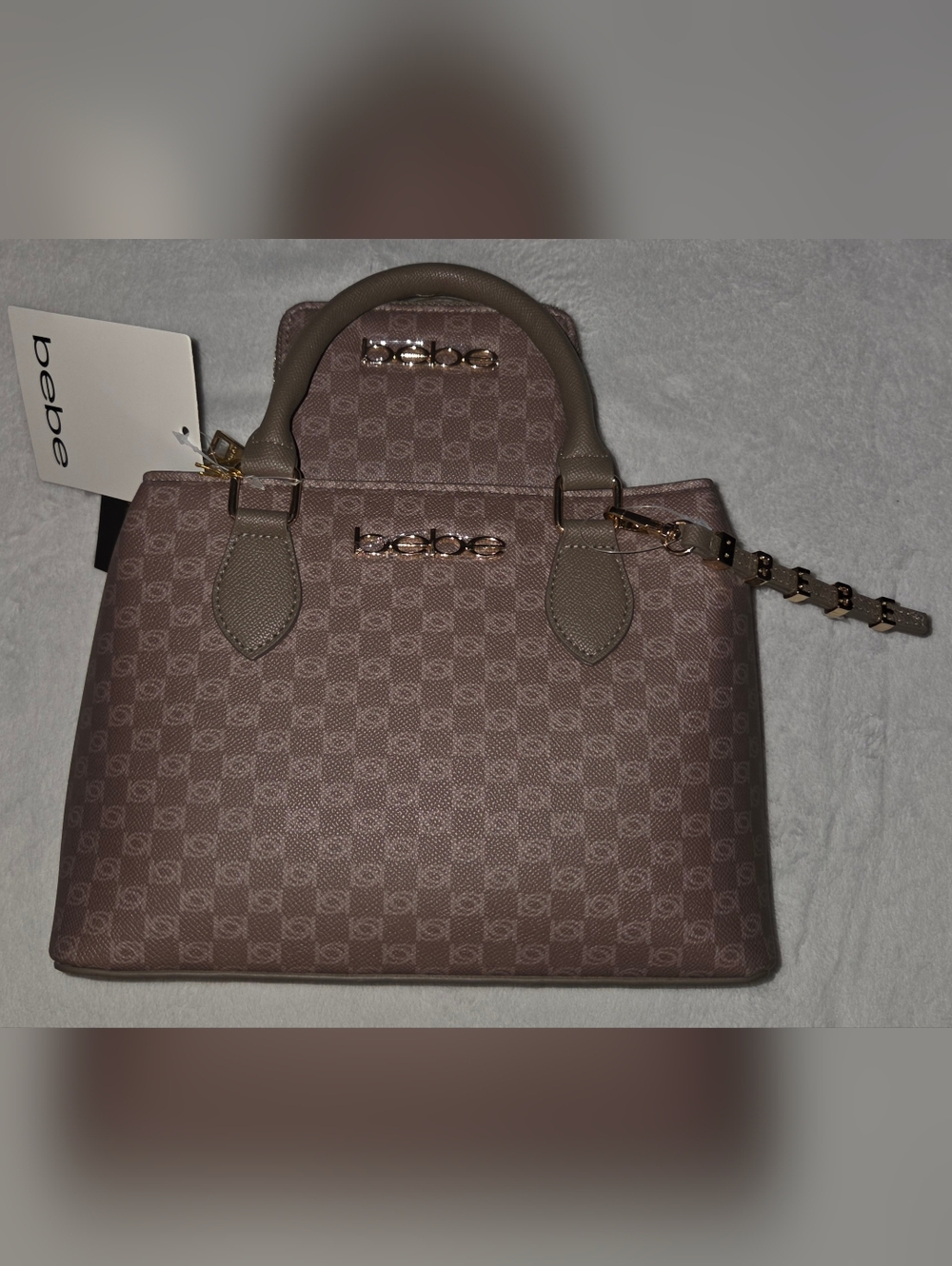 bebe Taupe Logo-Print Satchel with Gold Hardware And Wallet NWT